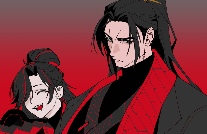 1boy, 1girl, absurdres, black_eyes, black_hair, black_hanfu, chinese_clothes, chinese_commentary