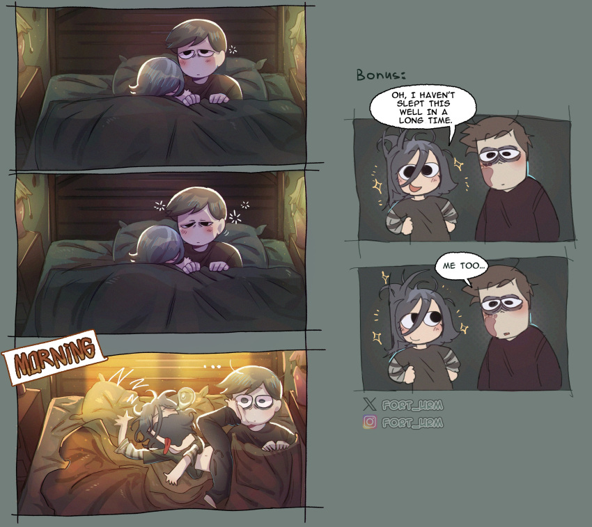 1boy, 1other, absurdres, androgynous, angel_martinez, blush, brown_hair, bubble