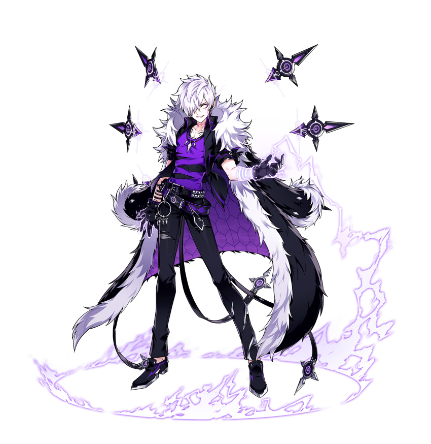 1boy, add_(elsword), bandaged_arm, bandages, belt, belt_buckle, black_belt, black_coat