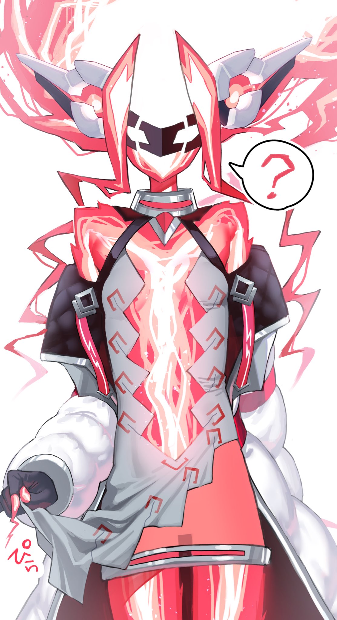 ?, bare_shoulders, coat, colored_skin, cowboy_shot, dress, duel_monster, electricity