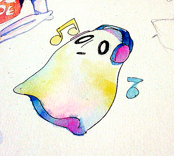 1other, 2015, 2d, ambiguous_gender, ghost, headphones, musical_note, napstablook