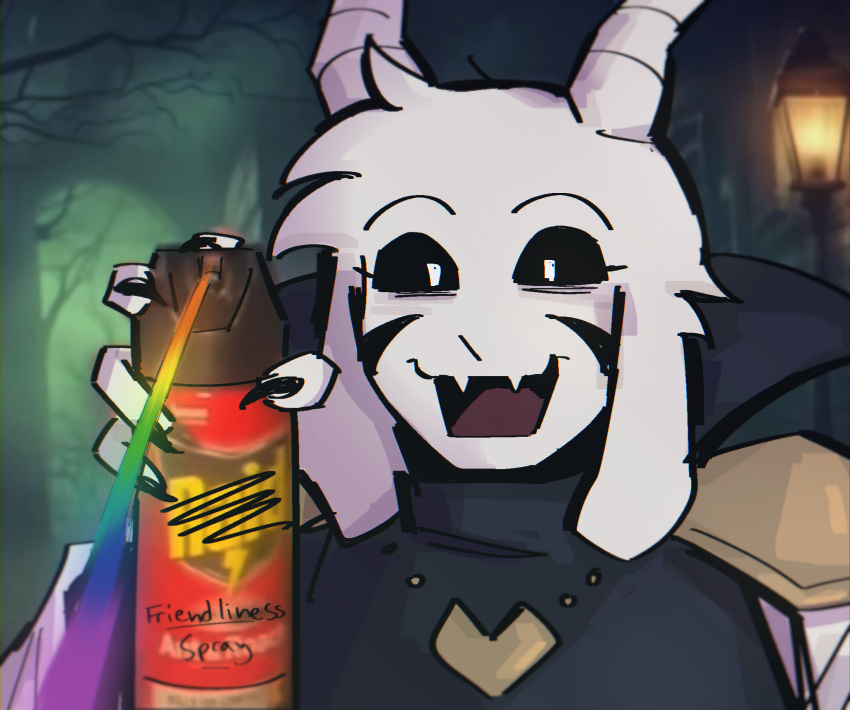 1boy, 2023, 2d, anthro, asriel_dreemurr, asriel_dreemurr_(god_of_hyperdeath), black_sclera, bug_spray