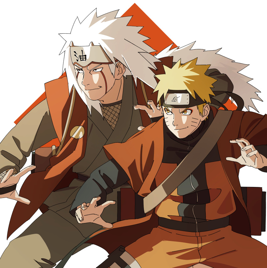 2boys, absurdres, blonde_hair, facial_mark, fighting_stance, flak_jacket, forehead_protector, highres