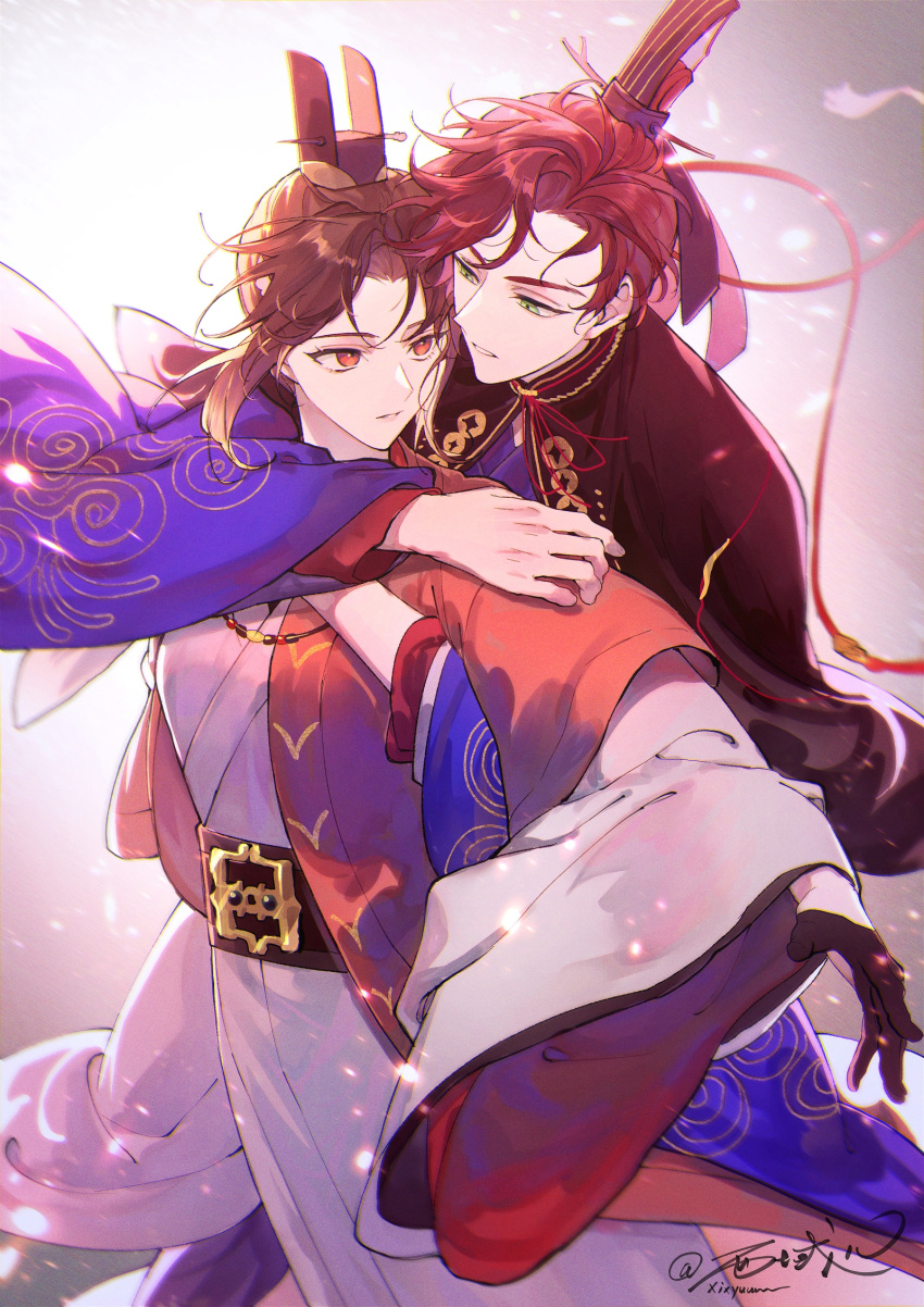 1boy, 1girl, bishounen, black_gloves, black_hair, brown_hair, chinese_clothes, code:_kite