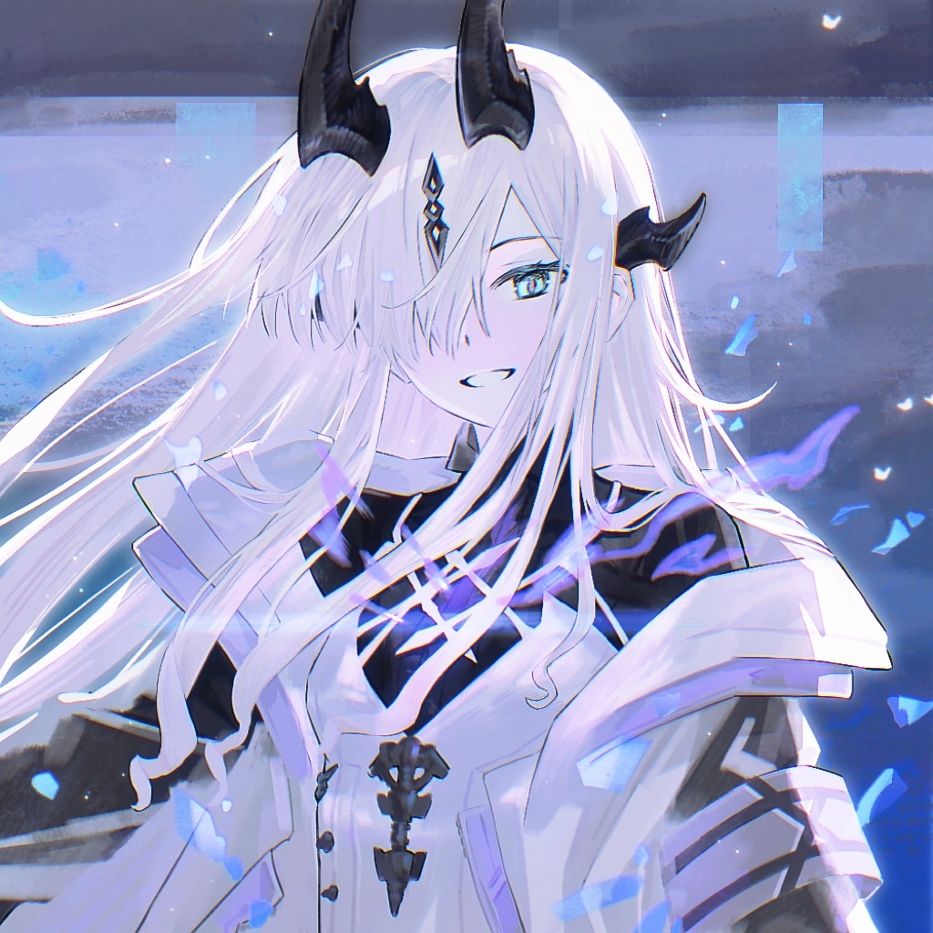 1girl, :d, arknights, black_horns, black_shirt, chinese_commentary, collared_shirt, commentary_request