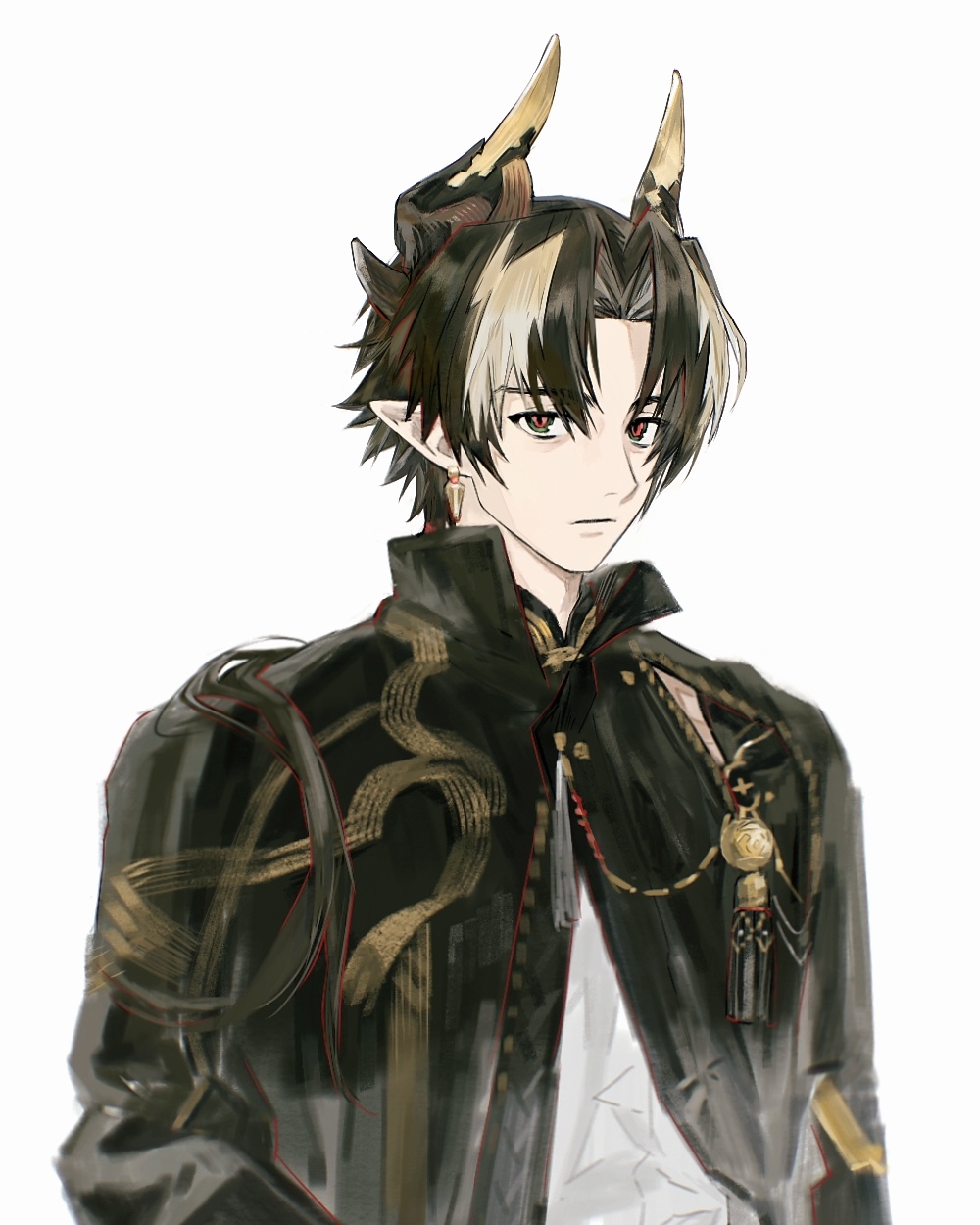 1boy, arknights, black_hair, black_jacket, brown_hair, chinese_commentary, chongyue_(arknights), closed_mouth