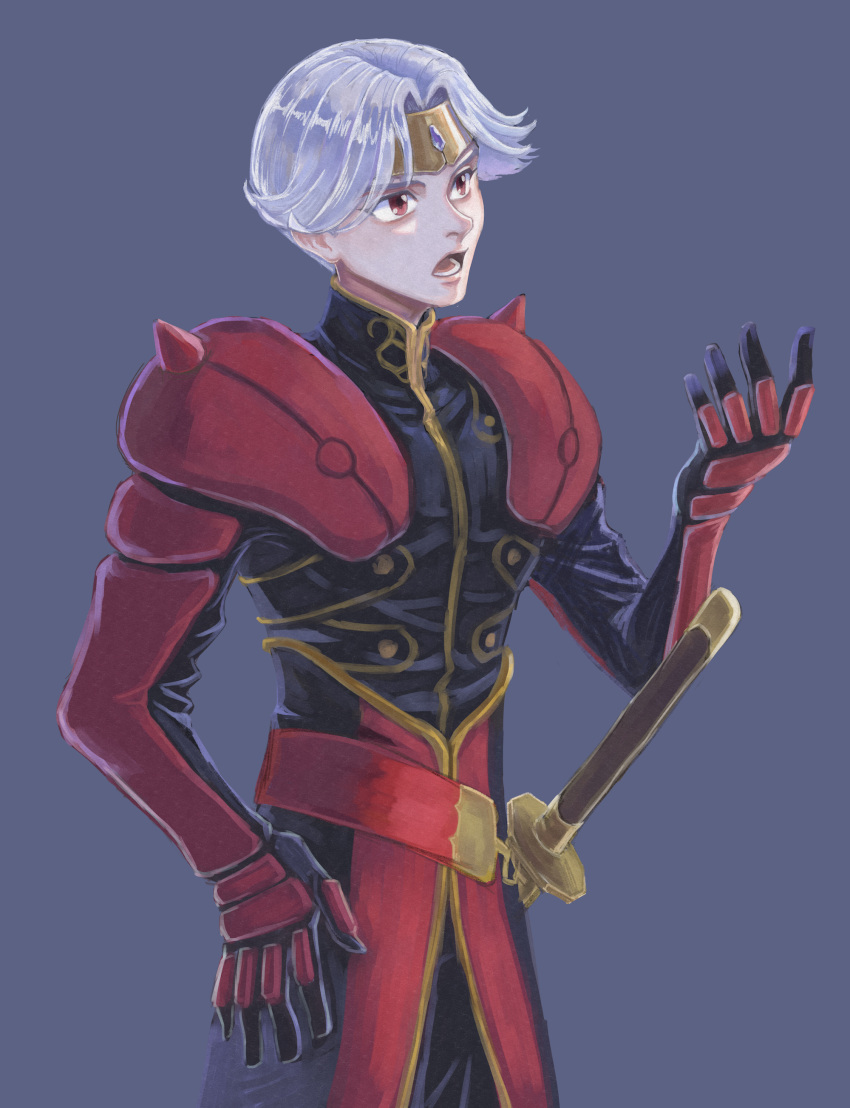 1boy, :o, absurdres, armor, circlet, dilandau_albatou, gauntlets, grey_hair