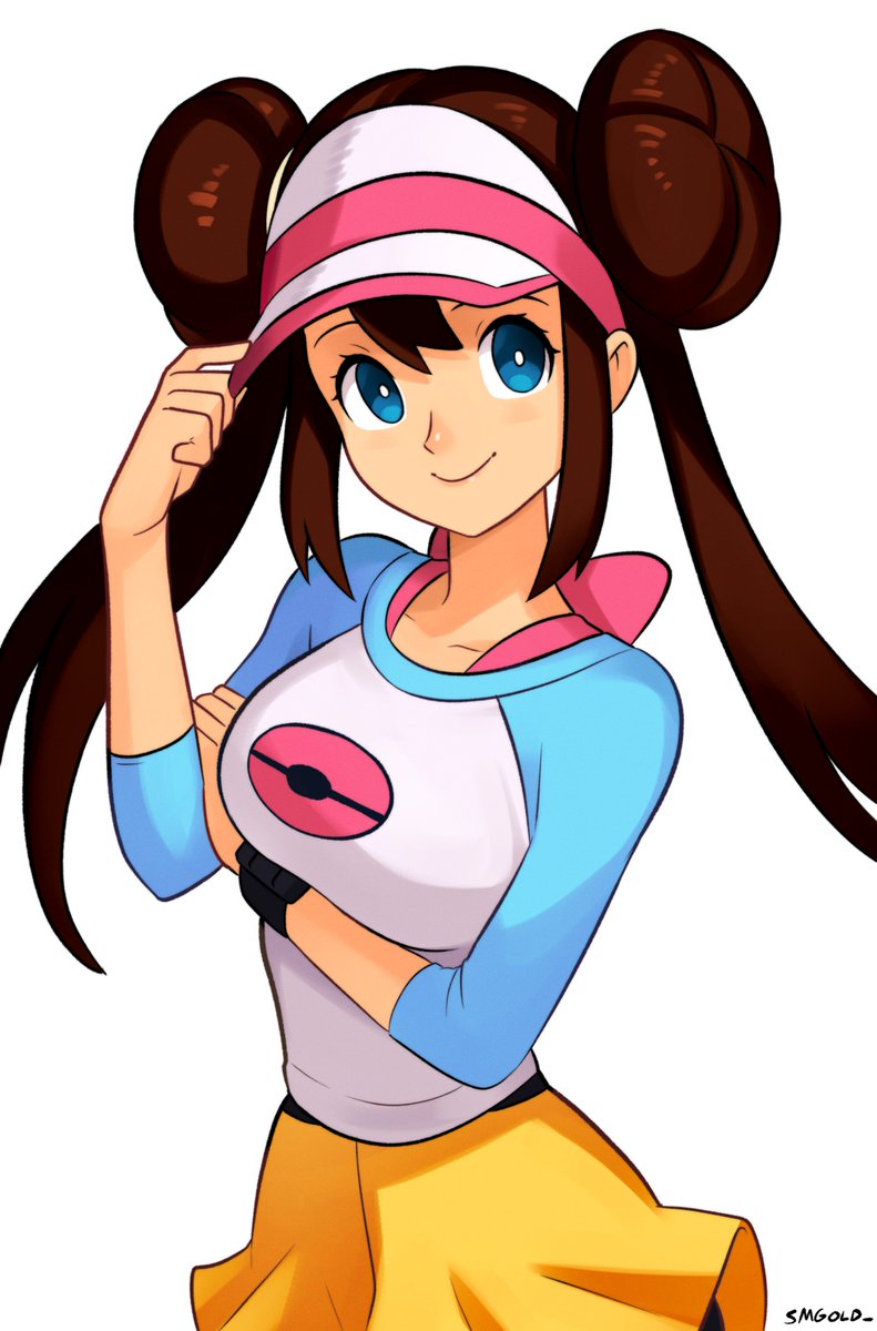 1girl, adjusting_clothes, adjusting_headwear, arm_under_breasts, blue_eyes, breasts, brown_hair, collarbone