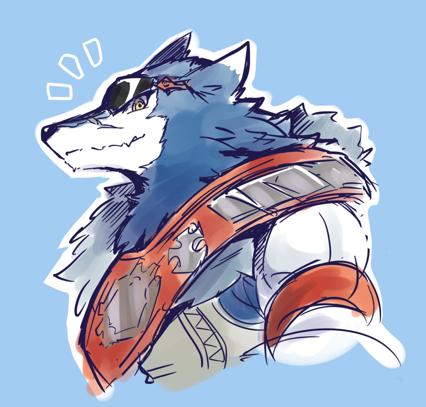 1boy, blue_background, digimon, digimon_(creature), from_side, furry, furry_male, highres