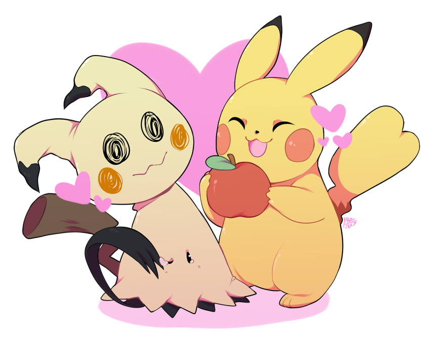 apple, closed_eyes, dated, english_commentary, food, fruit, happy, heart