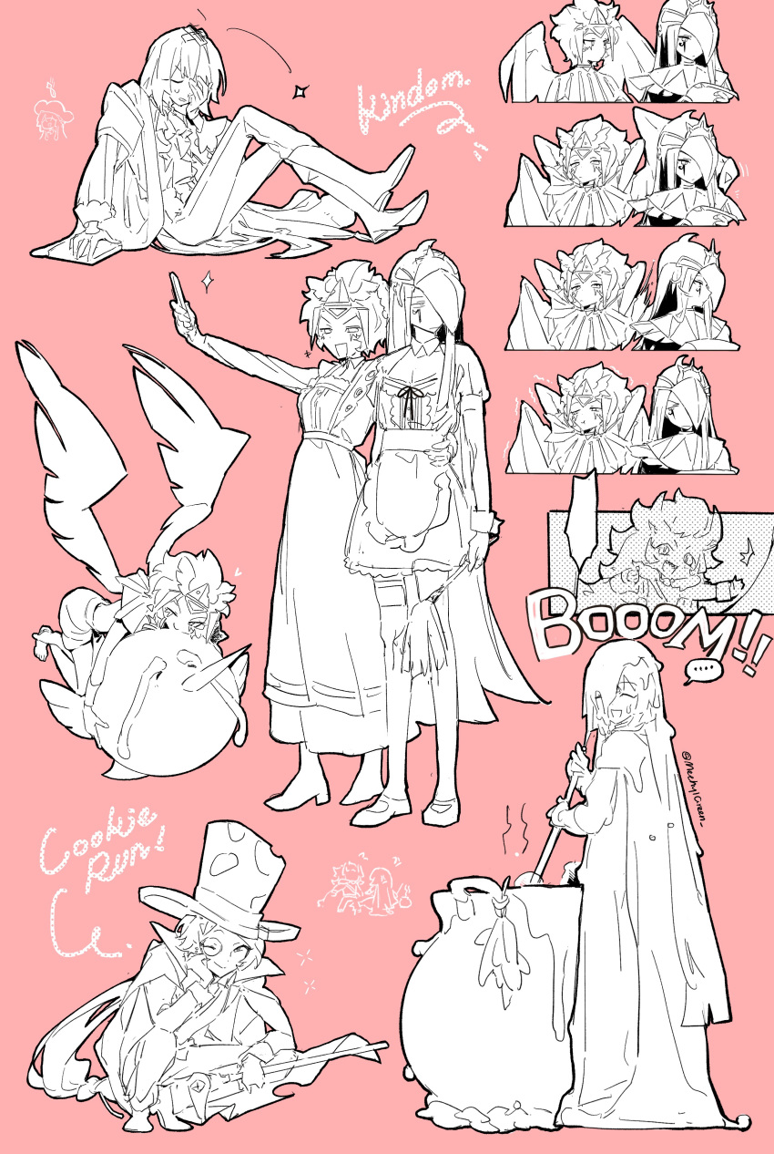 1boy, 1girl, absurdres, commentary_request, cookie_run, cookie_run:_kingdom, dress, english_text