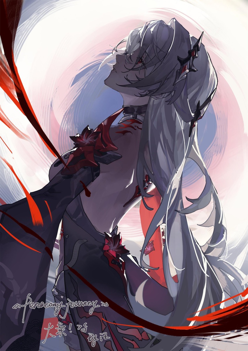 1girl, absurdres, acheron_(honkai:_star_rail), backless_outfit, black_choker, blood, chinese_commentary, choker