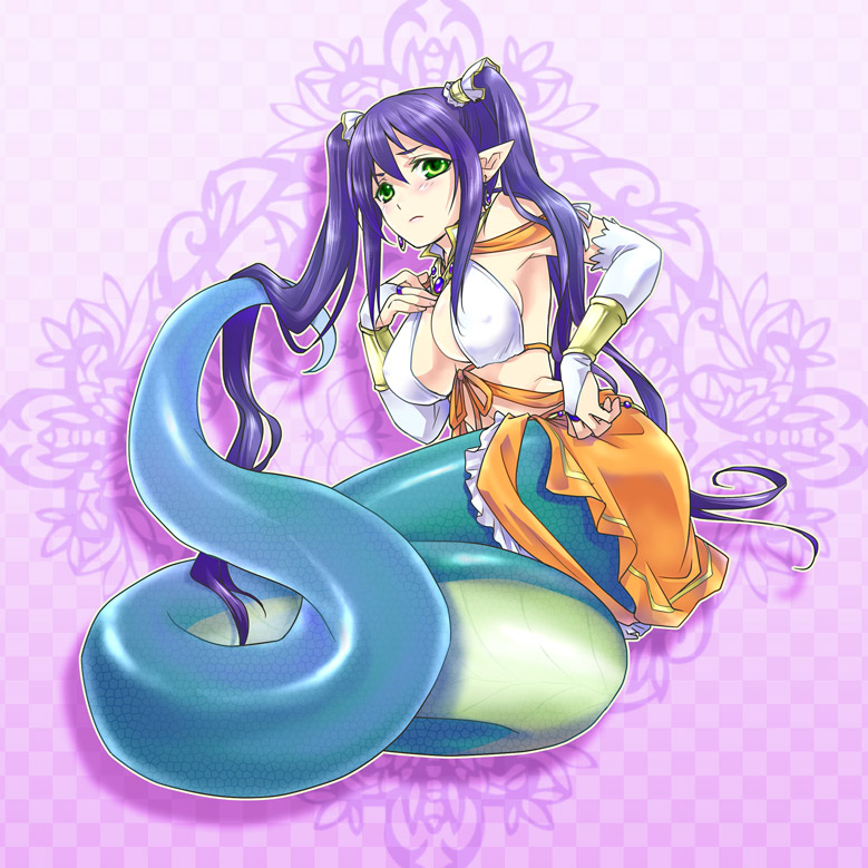 detached_sleeves, er, game_cg, green_eyes, jewel_(mamonomusume), lamia, long_hair, mamonomusume_to_no_seikatsu