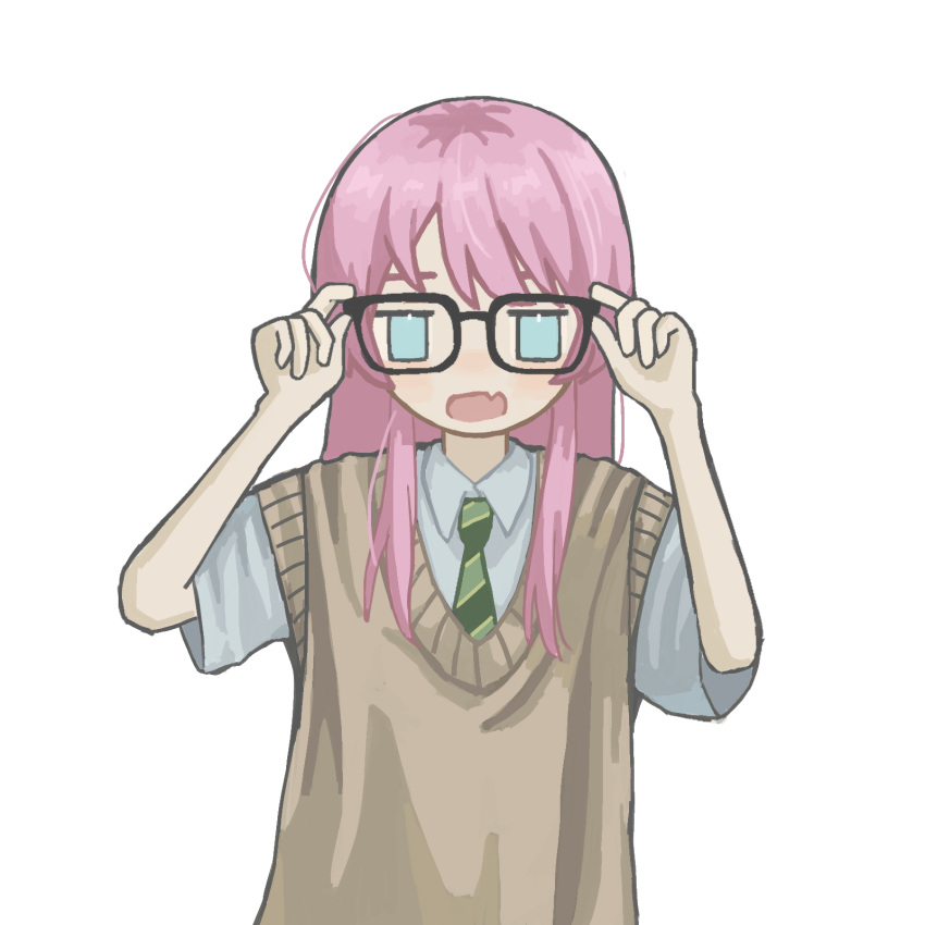 1girl, adjusting_eyewear, bang_dream!, bang_dream!_it's_mygo!!!!!, blue_eyes, chihaya_anon, chuchu_(uglydog_zip), collared_shirt