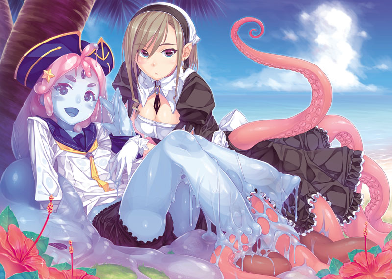 beach, bubuzuke, gloves, goo_girl, hat, mamono_musume-tachi_to_no_rakuen_~slime_&amp;_scylla~, mamonomusume_to_no_seikatsu, monster_girl