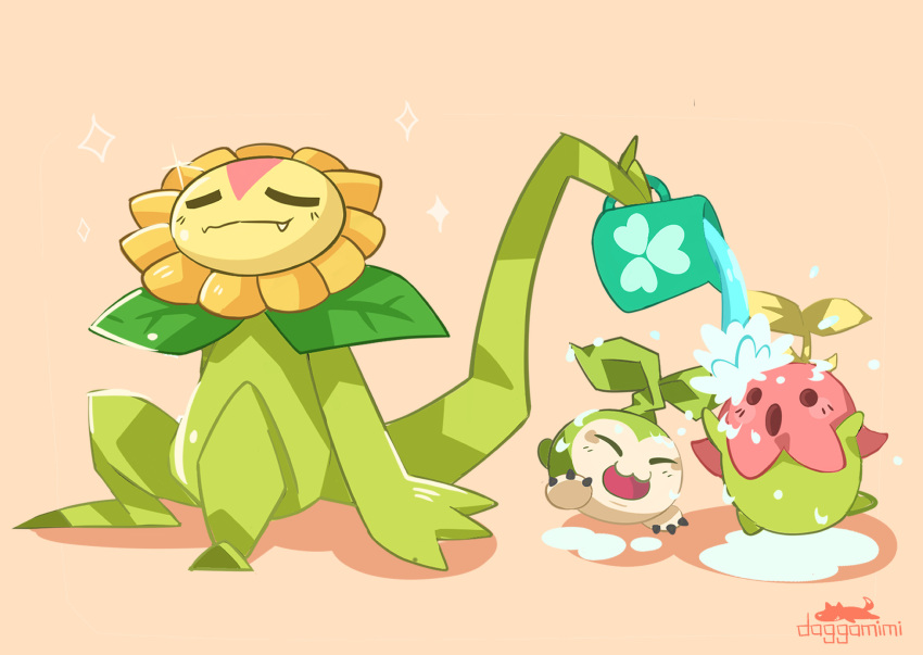 artist_name, closed_eyes, digimon, digimon_(creature), doggomimi, flower, highres, holding