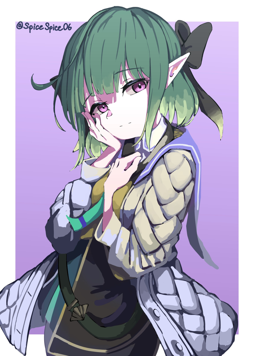 1girl, absurdres, aqua_necktie, artist_name, black_vest, blunt_bangs, bow, breasts