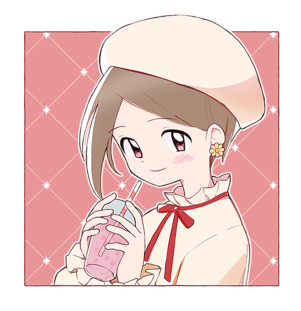 1girl, 3567days, border, brown_eyes, brown_hair, cup, digimon, digimon_adventure