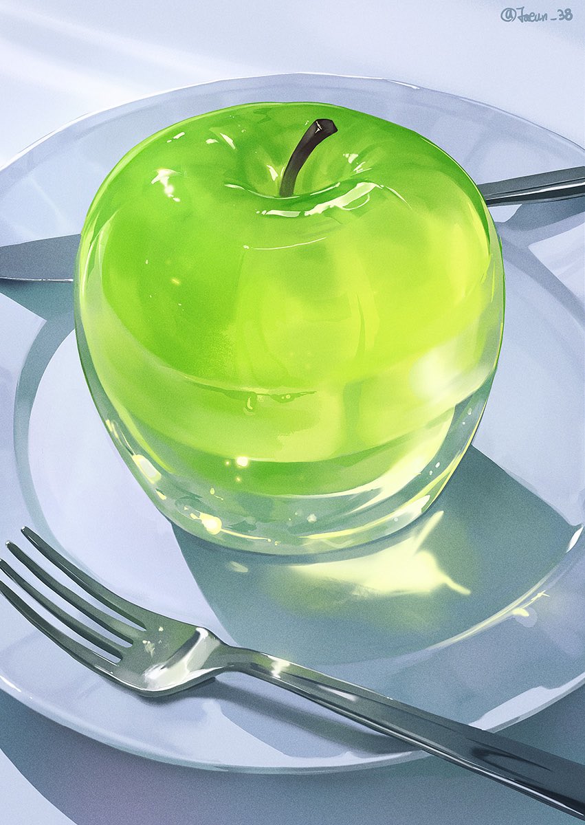 apple, commentary_request, cutlery, food, food_focus, fork, fruit, fruit_focus