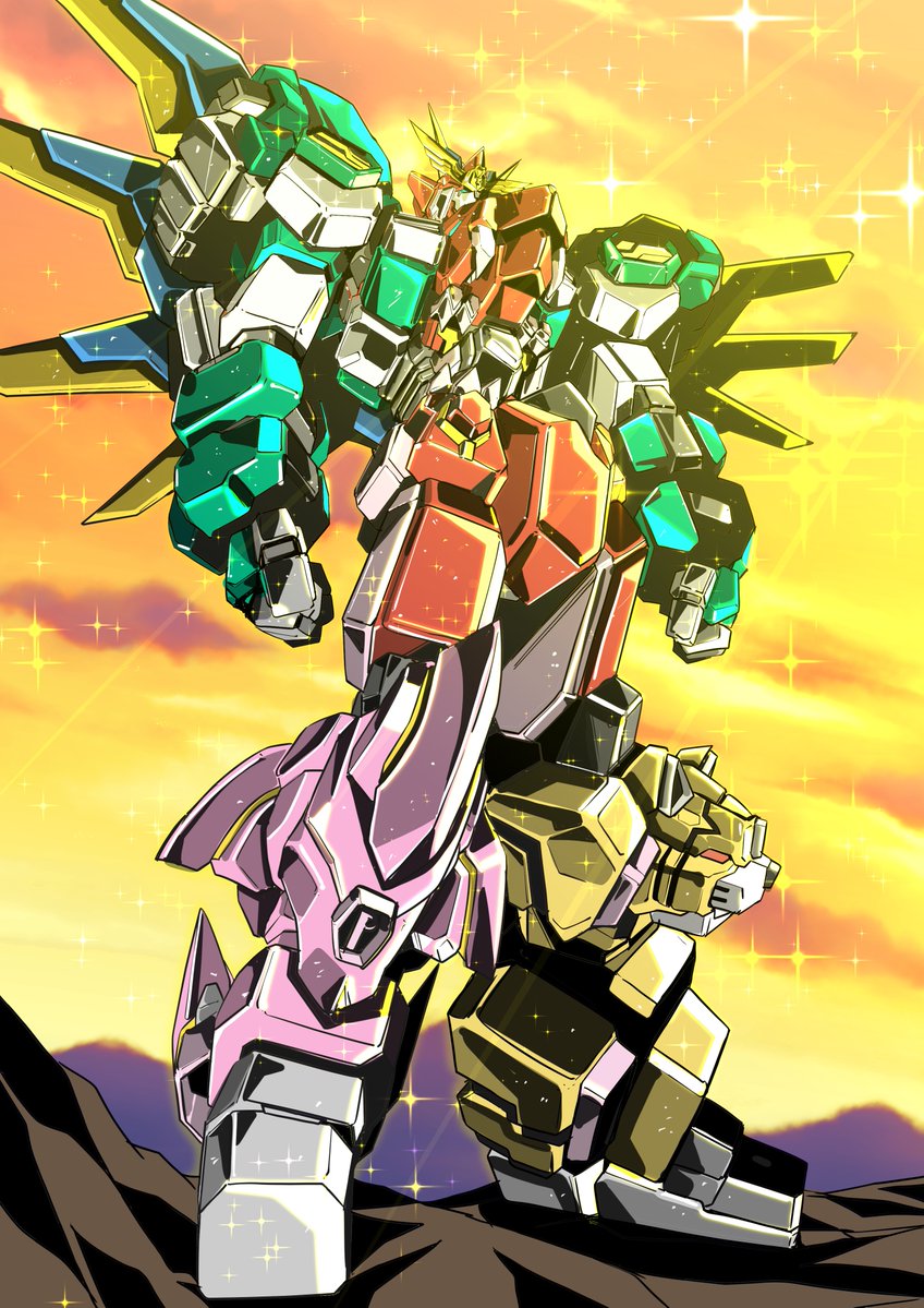 clenched_hand, full_body, maximum_kizuna_kaiser, mecha, mechanical_wings, niidan, no_humans, robot