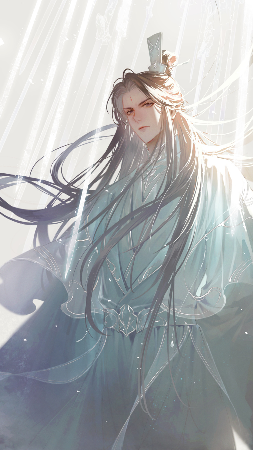 1boy, brown_hair, chinese_clothes, chinese_commentary, closed_mouth, cowboy_shot, enedloss, floating