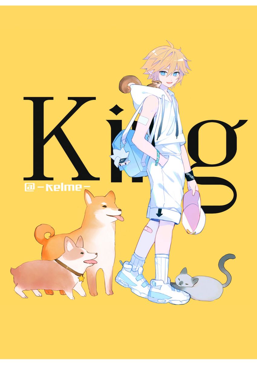1boy, ahoge, alternate_costume, animal, aotu_world, artist_name, backpack, bag