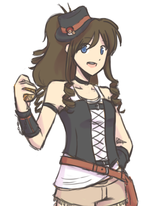 1girl, alternate_costume, azuru_(cyandine), black_hat, blue_eyes, brown_shorts, choker, cowboy_shot
