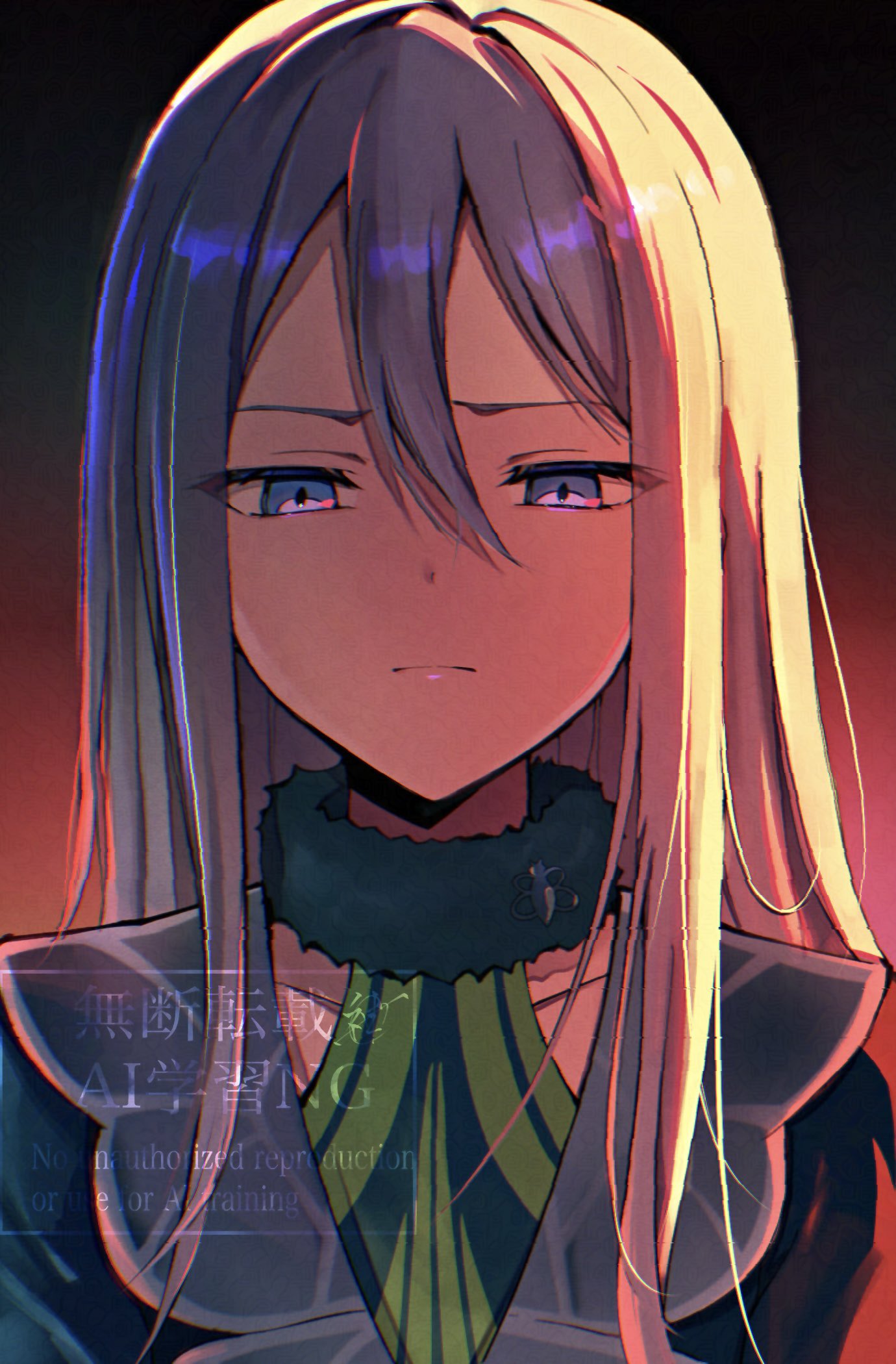 1girl, black_background, blue_eyes, blue_jacket, butterfly_ornament, closed_eyes, collarbone, commentary_request