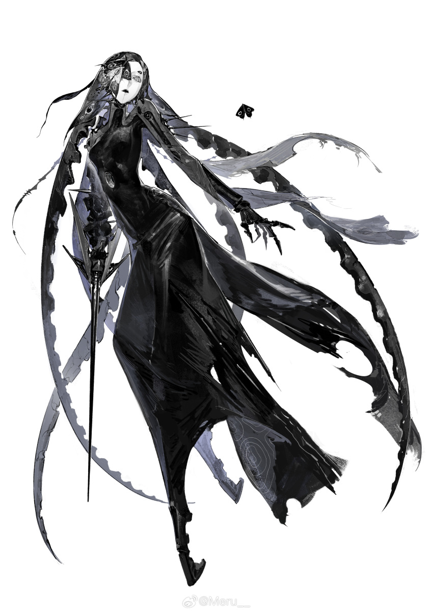 1girl, absurdres, android, black_dress, breasts, bug, chinese_commentary, commentary