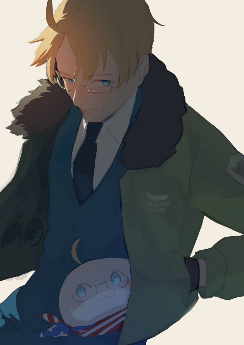 1boy, absurdres, ahoge, america_(hetalia), american_flag, american_flag_print, axis_powers_hetalia, bandana