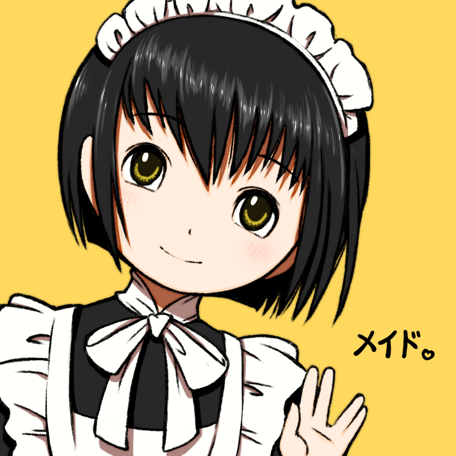 1girl, apron, beeru_(veil8801), black_hair, closed_mouth, hand_up, maid, maid_apron