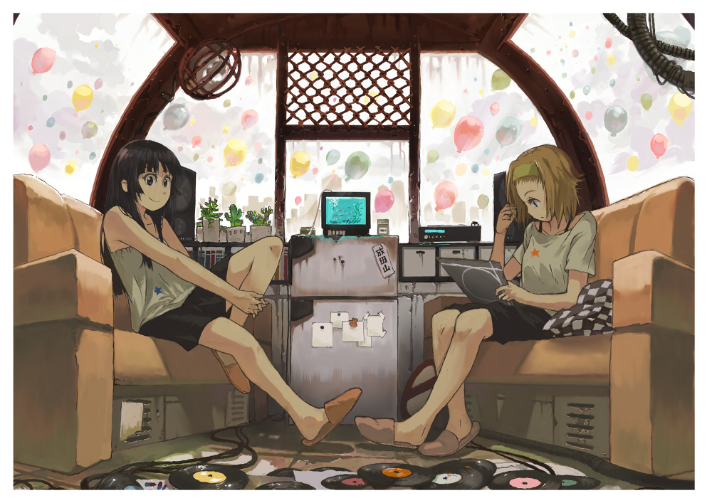 akiyama_mio, balloon, baloon, bangs, black_hair, blunt_bangs, brown_hair, cable
