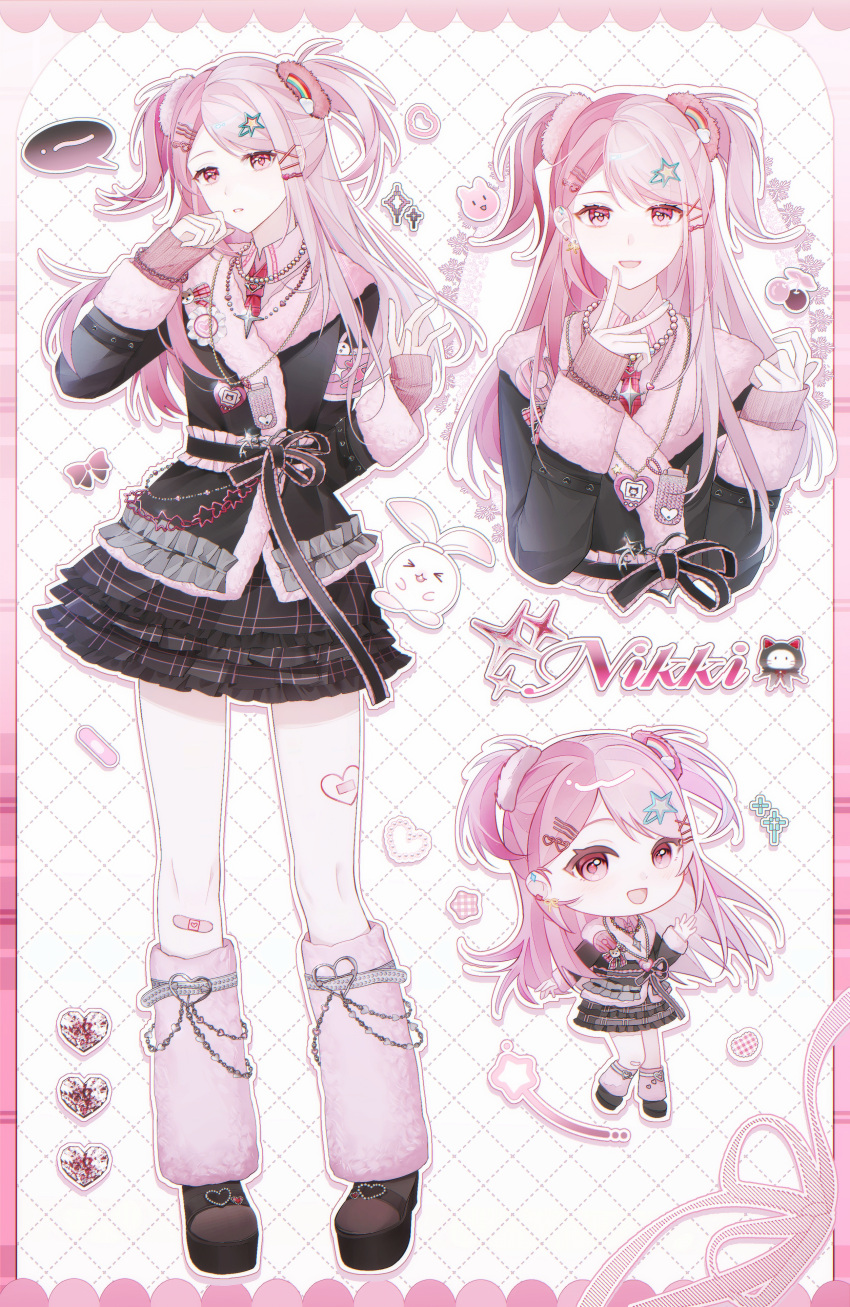 >_<, 1girl, absurdres, argyle_background, bandaid, bandaid_on_knee, bandaid_on_leg, bandaid_on_thigh
