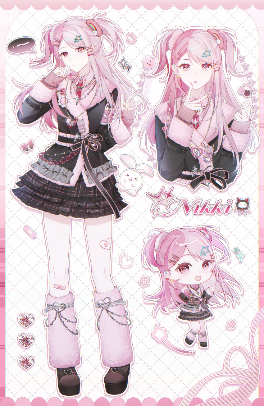 >_<, 1girl, absurdres, argyle_background, bandaid, bandaid_on_knee, bandaid_on_leg, bandaid_on_thigh