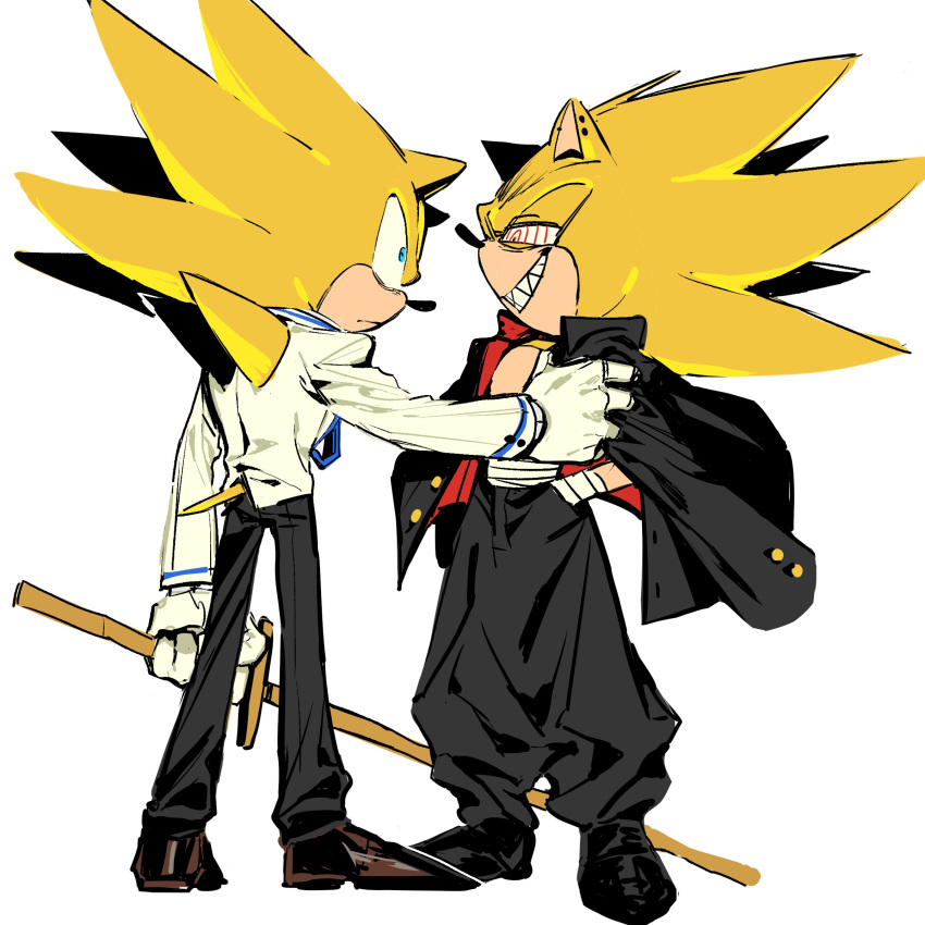 absurdres, alternate_costume, alternate_form, animal_nose, banchou, blue_hair, crazy_eyes, delinquent