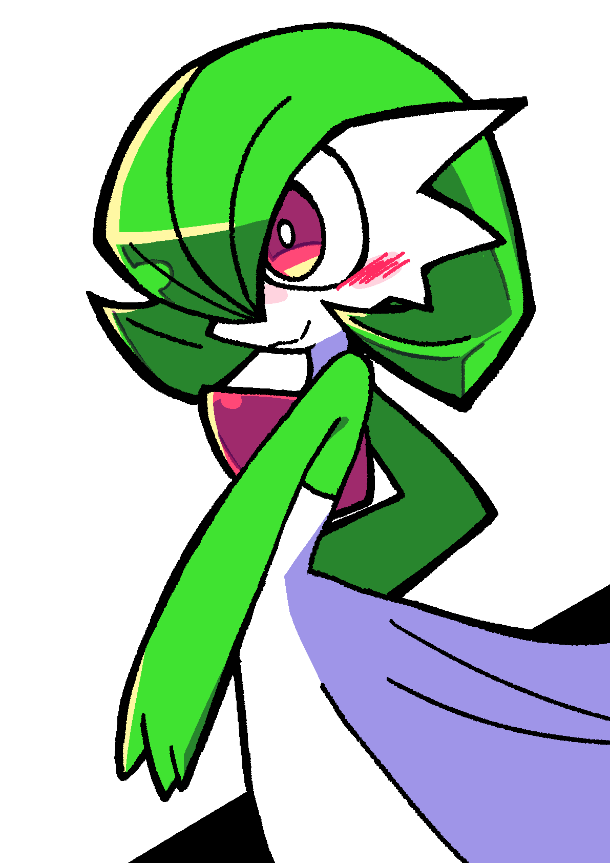 1girl, :3, arched_back, blush, blush_stickers, bob_cut, bright_pupils, closed_mouth