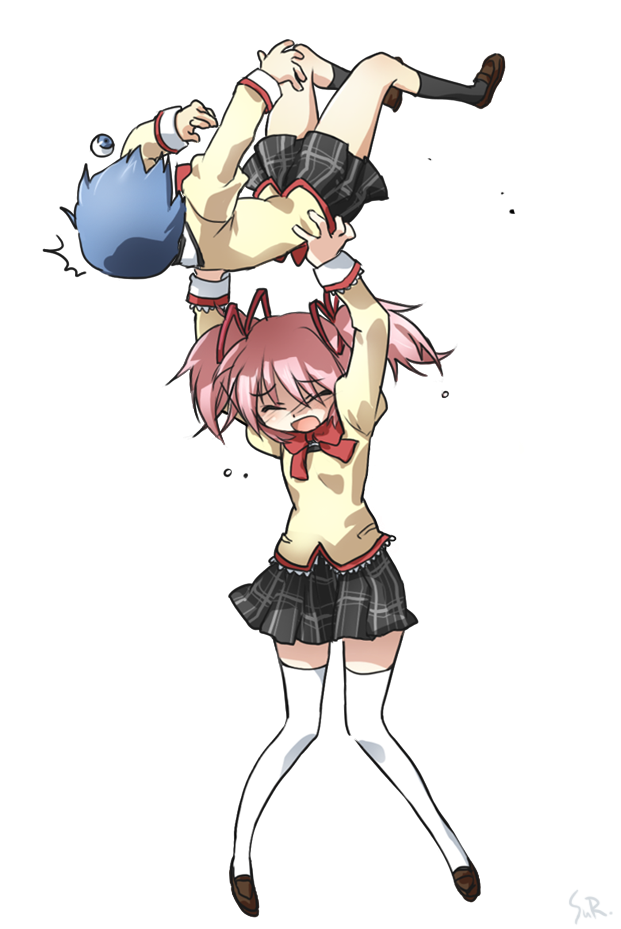 blush, closed_eyes, eyeball, kaname_madoka, lifting, mahou_shoujo_madoka_magica, miki_sayaka, open_mouth