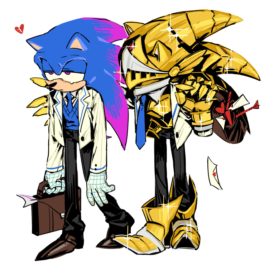 2boys, absurdres, alternate_form, alternate_universe, armor, bag, broken_heart, diamondx1704