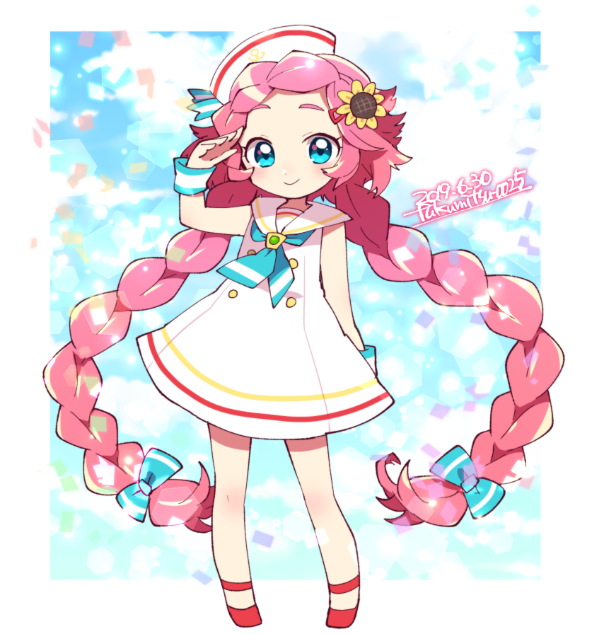 1girl, blue_eyes, blue_ribbon, border, braid, child, closed_mouth, commentary_request