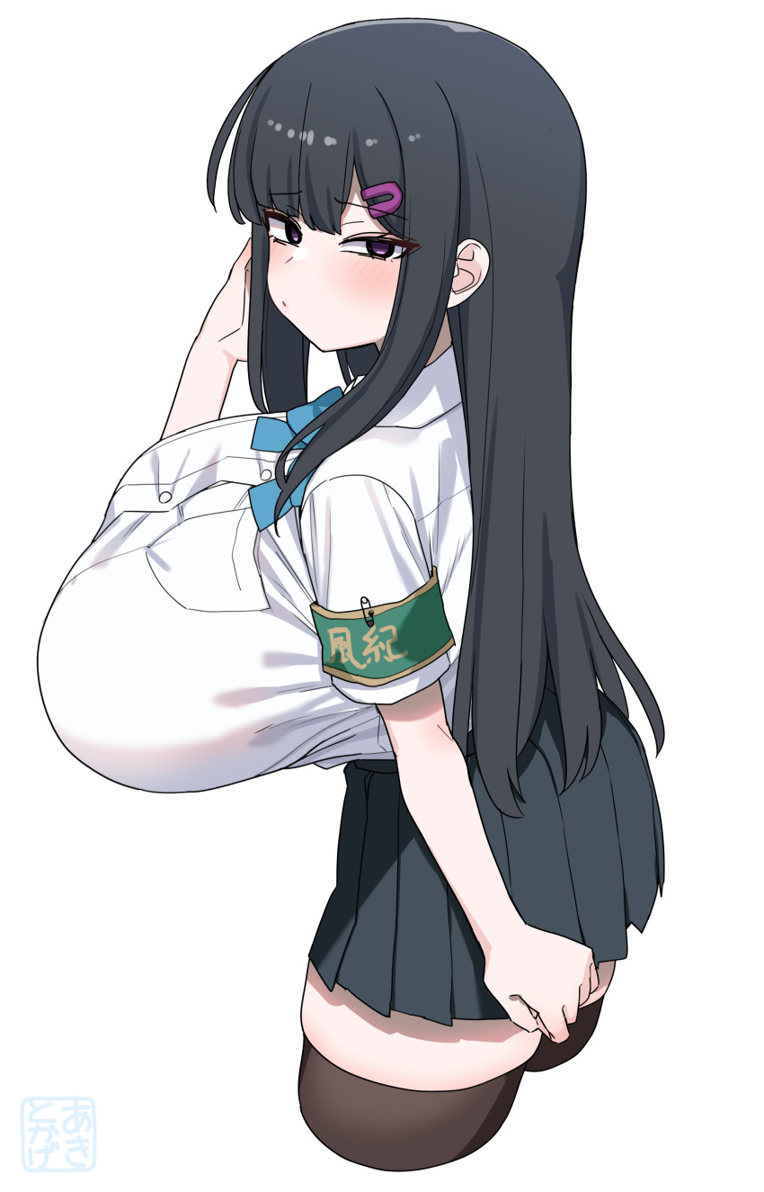1girl, absurdres, akitokage, black_eyes, black_hair, blush, breasts, from_side