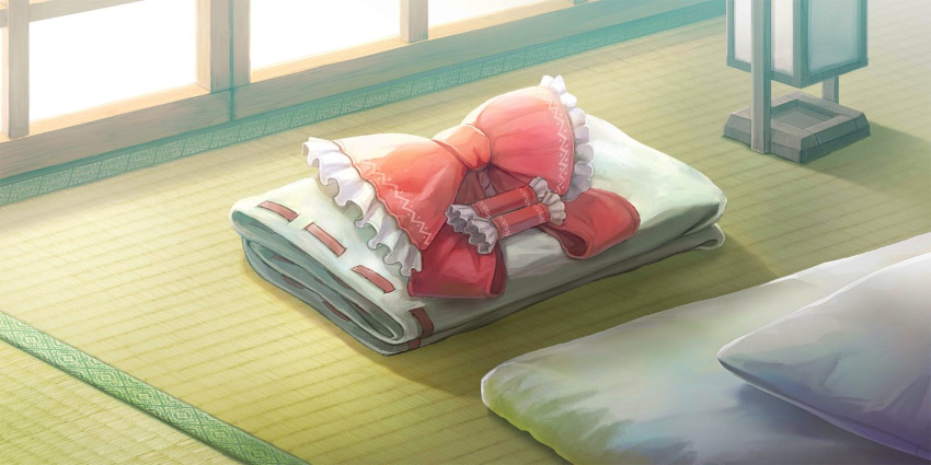 artist_request, bow, detached_sleeves, frilled_bow, frilled_hair_tubes, frills, futon, game_cg