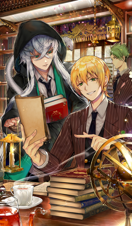 3boys, achilles_(fate), achilles_(mentor_and_i)_(fate), asclepius_(fate), asclepius_(my_student_council)_(fate), black_coat, black_hood, black_necktie