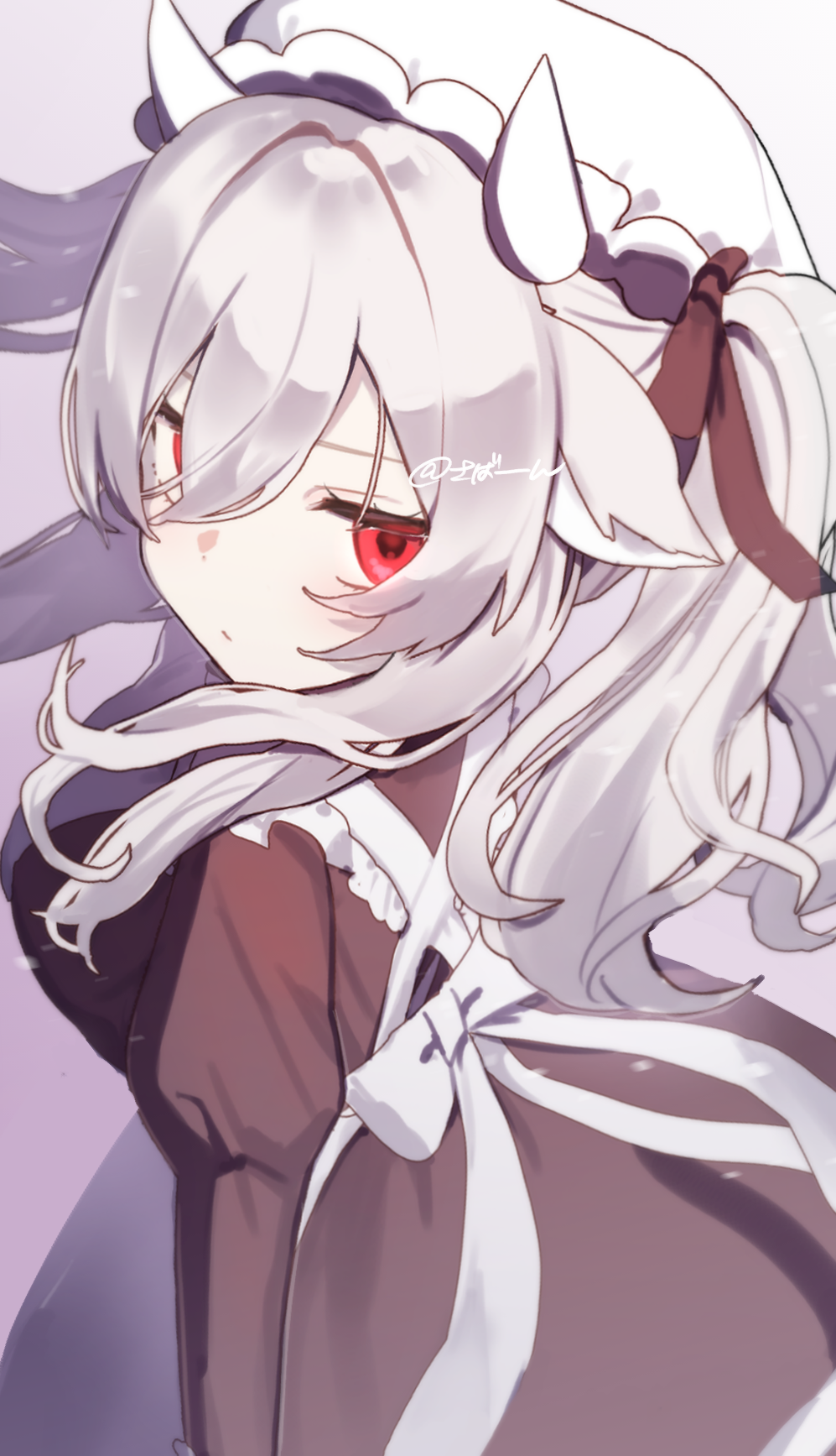 1girl, akikan_sabako, alternate_costume, animal_ears, apron, black_dress, blush, bow