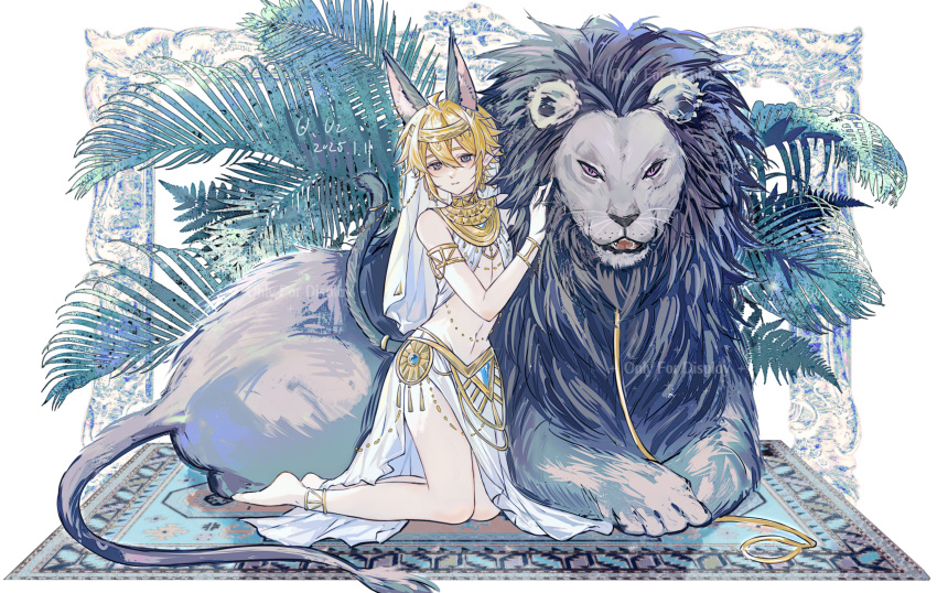 1boy, absurdres, alternate_costume, animal, animal_ear_fluff, animal_ears, anklet, aotu_world