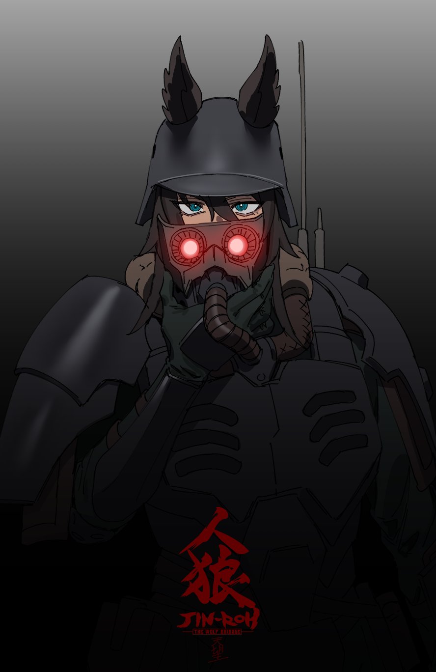 1girl, animal_ears, armor, black_eyeliner, black_gloves, black_hair, blue_eyes, bracer