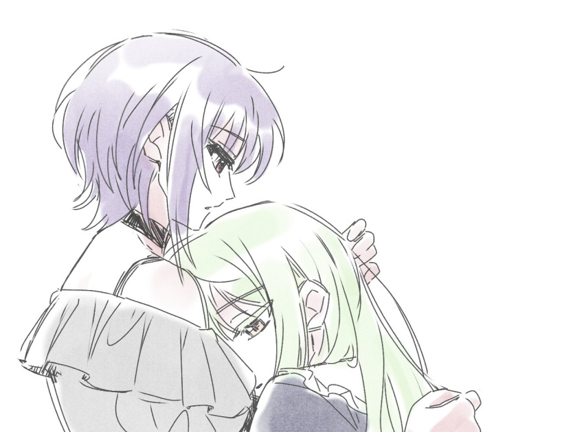 2girls, bang_dream!, bang_dream!_it's_mygo!!!!!, bean_(bean0407_lls), black_choker, choker, commentary, green_hair