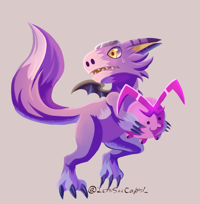 artist_name, claws, digimon, digimon_(creature), digital_monster_x-evolution, dorumon, grey_background, highres