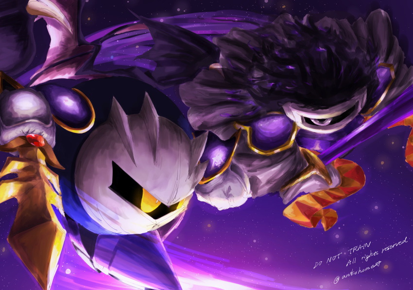 absurdres, armor, bat_wings, battle, dark_matter_(kirby), dark_matter_blade, galaxia_(sword), gloves