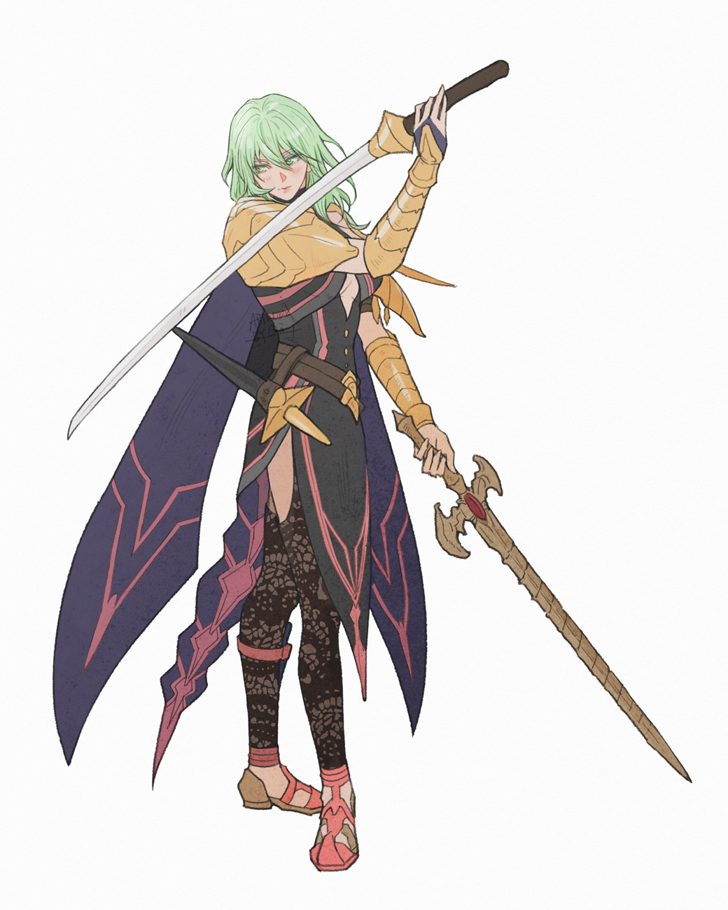 1girl, alternate_costume, armor, byleth_(female)_(enlightened)_(fire_emblem), byleth_(female)_(fire_emblem), byleth_(fire_emblem), commentary_request, dual_wielding