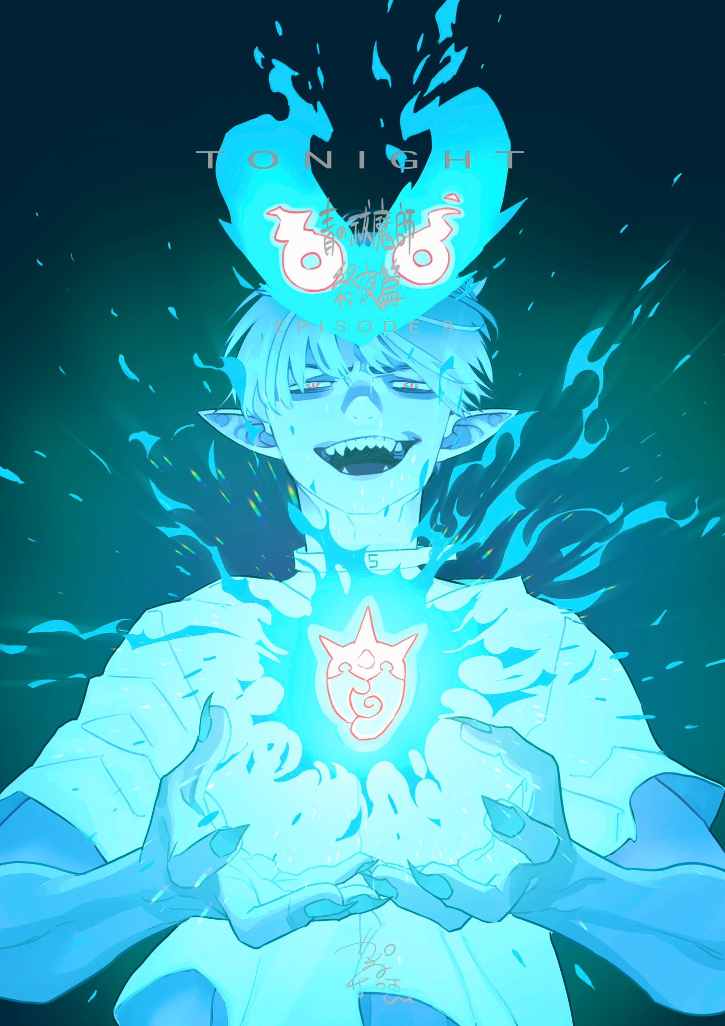 1boy, ao_no_exorcist, blue_theme, commentary_request, evil_smile, fingernails, highres, kazue_kato